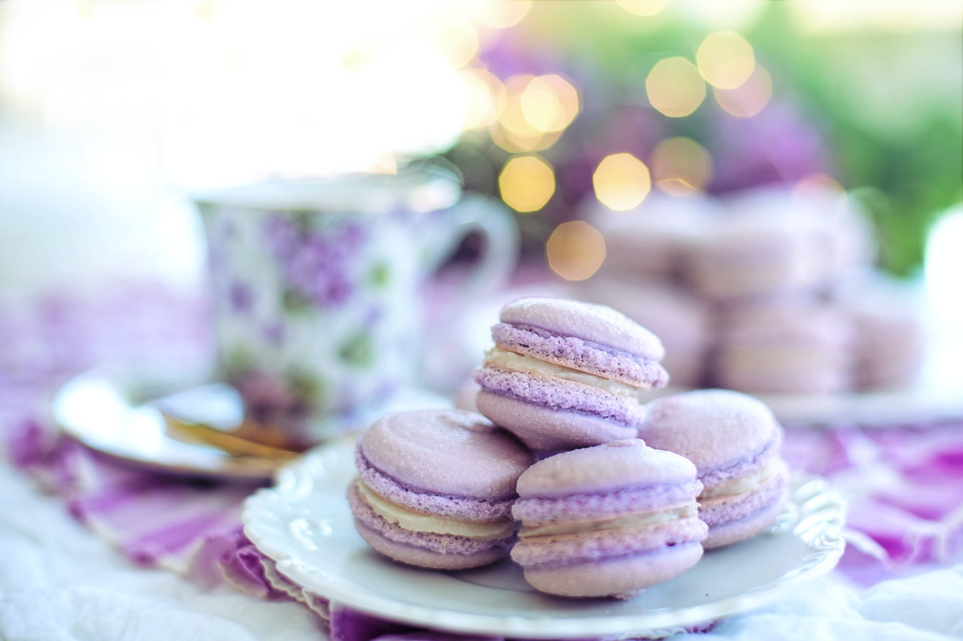 close up photo of macarons on plate